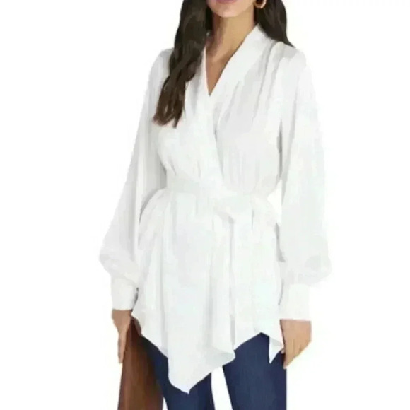 Vici x Fate Satin Wrap Blouse White Size M NO BELT - Picture 1 of 12
